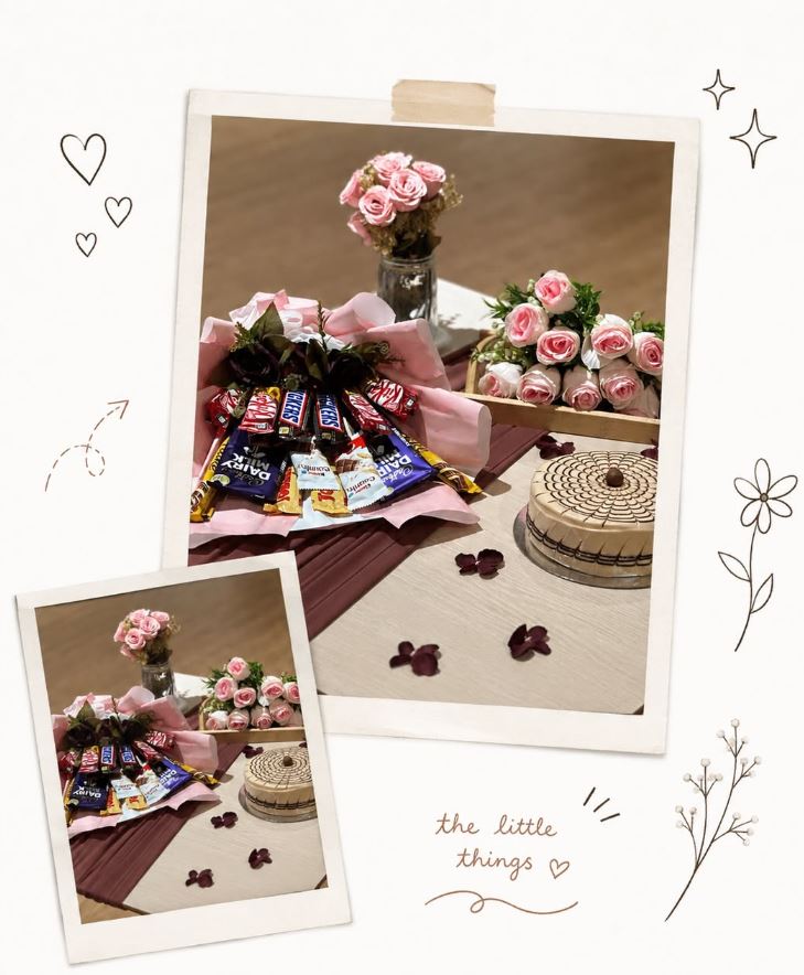Wrapped hamper with chocolates and ribbon